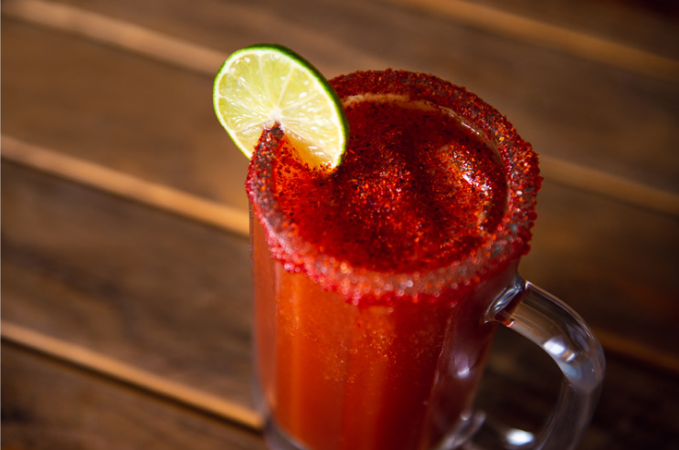 Zoomed in picture of a Michelada drink